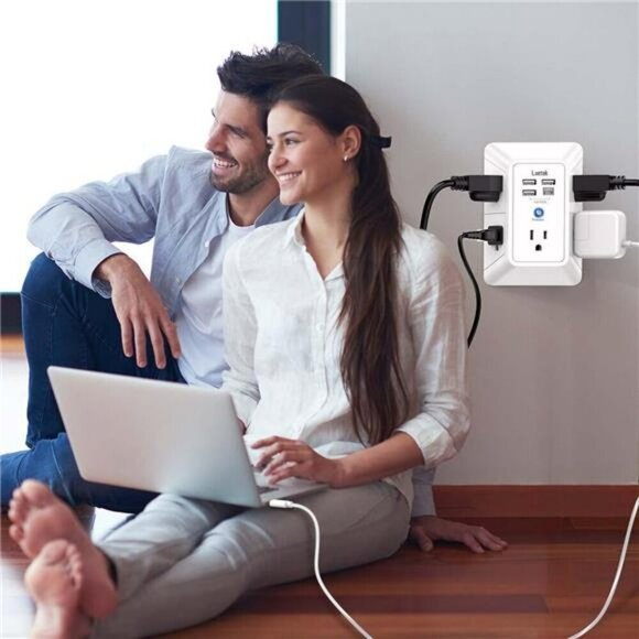 5 Outlet Extender Multi Plug Wall Outlets with 4 USB Charging Ports 1 USB C Out - Picture 3 of 8